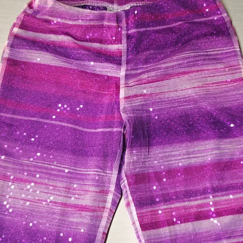 Vintage Charlotte Russe Y2K Mesh Sequin Flare Pants XS Purple Festival Rave